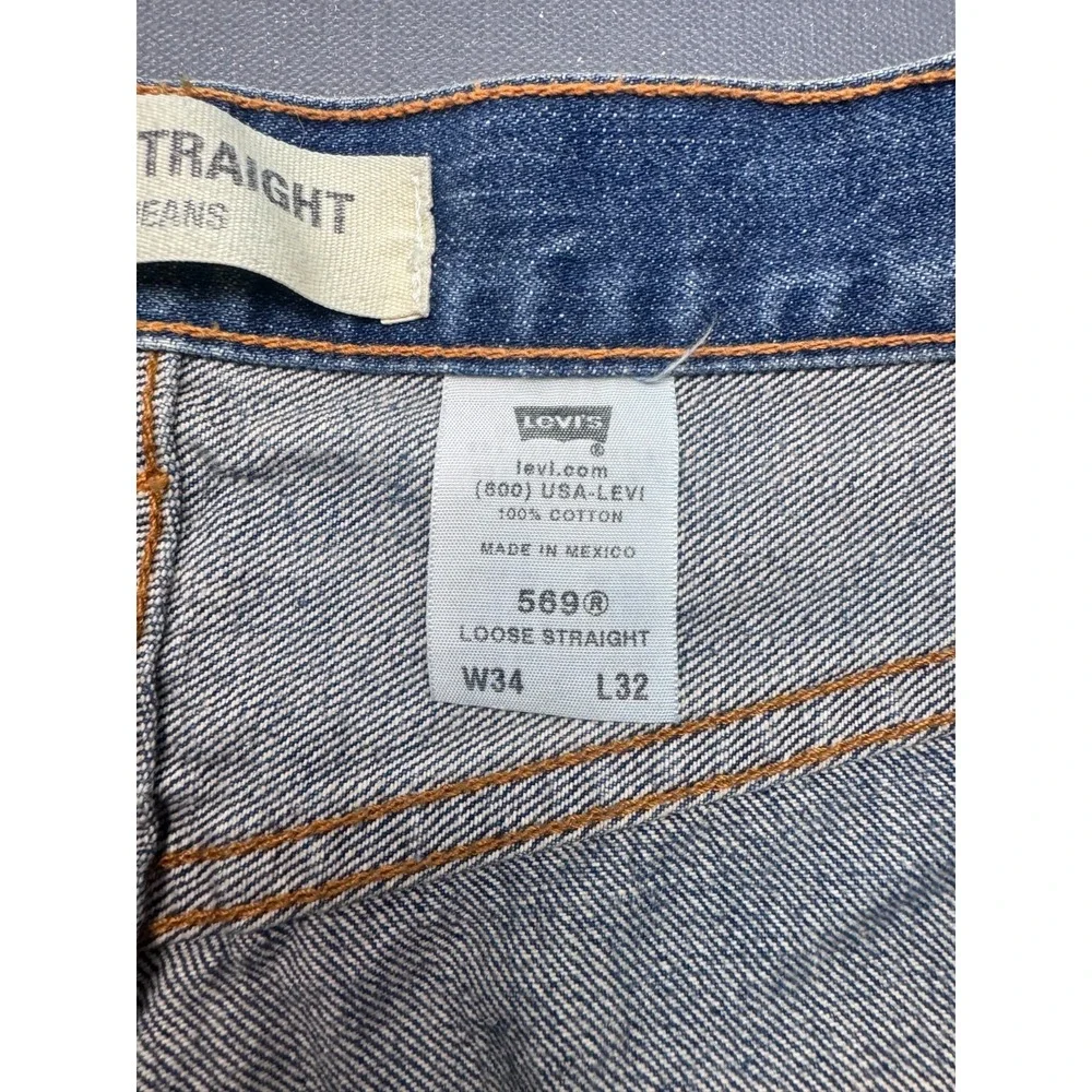 Levi's Men's Size W34 L32 Blue 569 Loose Straight Jeans Medium Wash Denim Casual